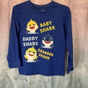 Nickelodeon Pinkfong Baby Shark Long Sleeve Blue Graphic‎ Print T Shirt Size 7